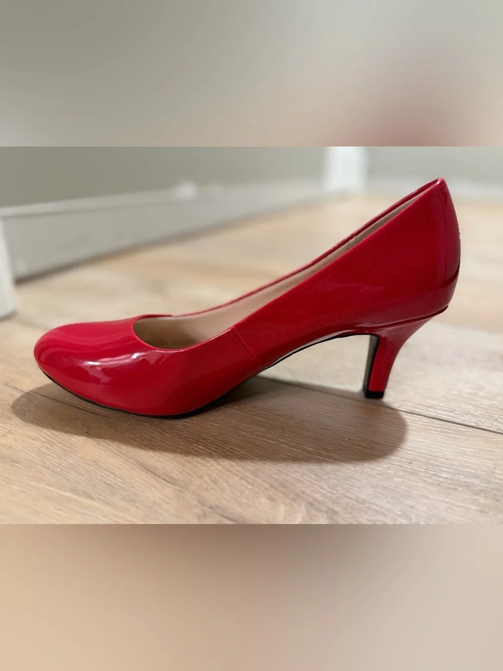 Life Stride Red Patent Round-Toe Pumps